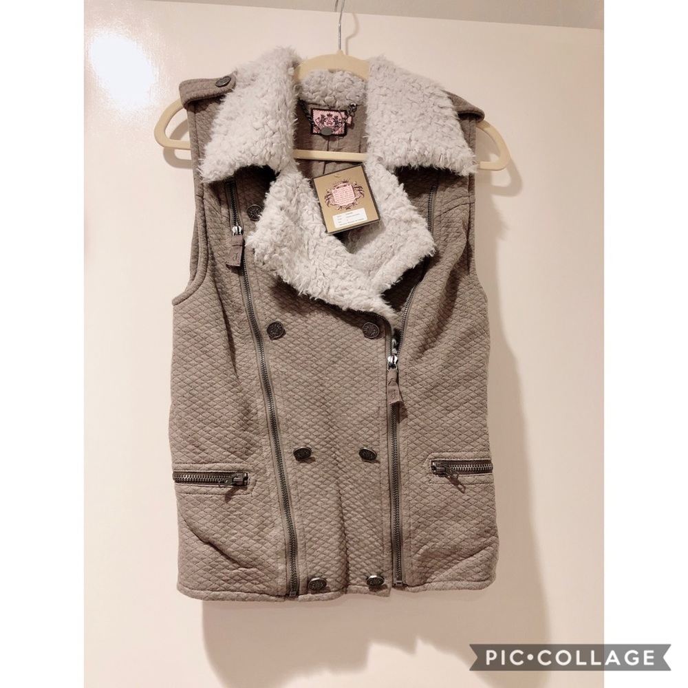 Juicy Couture Tan Cotton Faux Collard Vest Size S